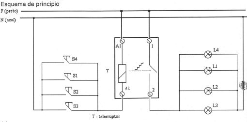 Esquema de Princípio da Comutação de Escada com Telerruptor